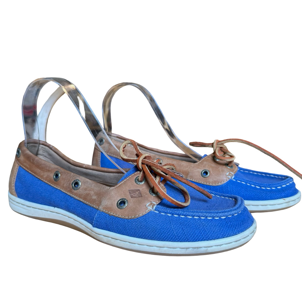 Sperry Top Sider Firefish Nubby Canvas Leather Boat Shoes Loafers Blue sz 9 M